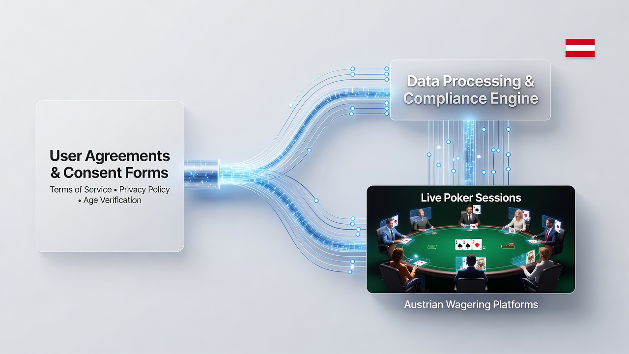 Flowchart showing integration of agreement data with poker session tracking in Austria