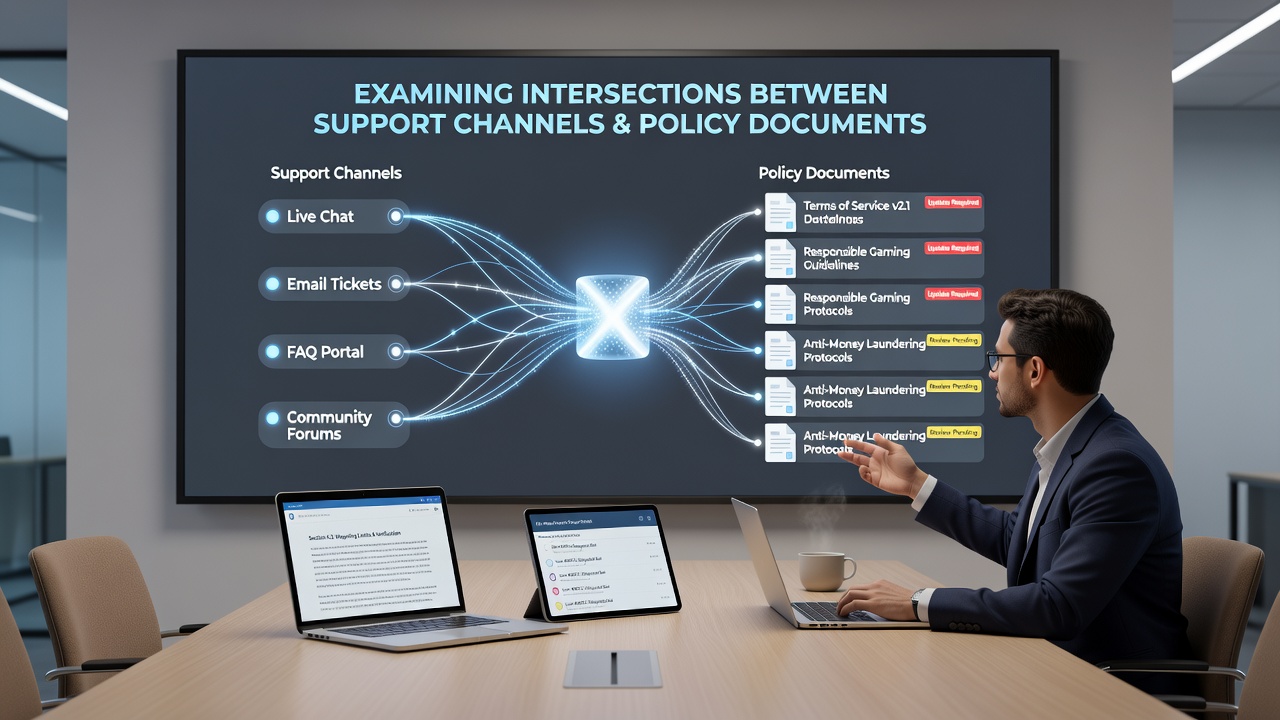 Digital wagering platform interface showing policy document access alongside support chat window
