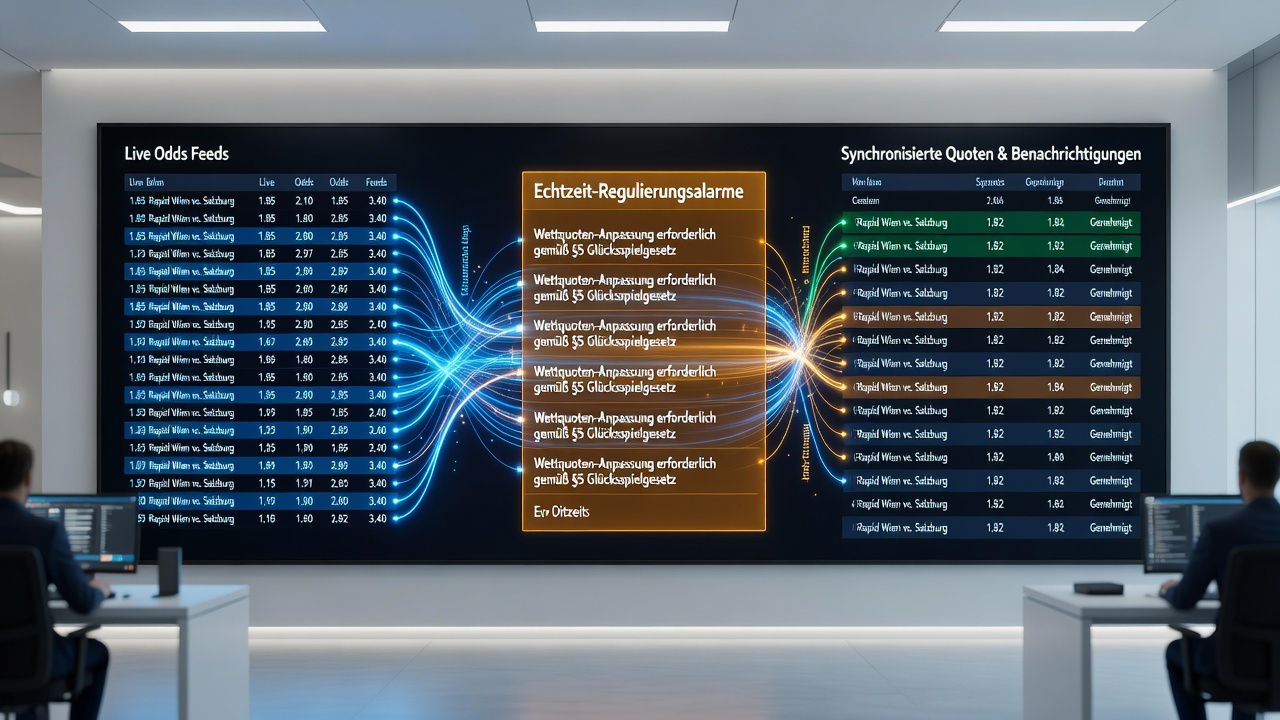 Technical diagram illustrating data flow between odds providers, regulatory alerts and Austrian betting servers