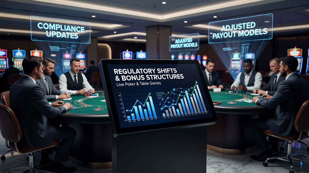 Live casino table with cards and chips showing adjusted promotional structures under regulatory oversight